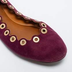 Pre Owned Chloe Purple Scalloped Suede Grommet Ballet Flats Size 39