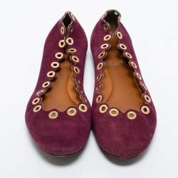 Pre Owned Chloe Purple Scalloped Suede Grommet Ballet Flats Size 39