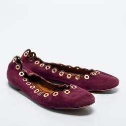 Pre Owned Chloe Purple Scalloped Suede Grommet Ballet Flats Size 39