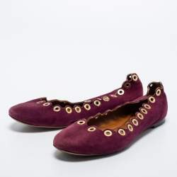 Pre Owned Chloe Purple Scalloped Suede Grommet Ballet Flats Size 39