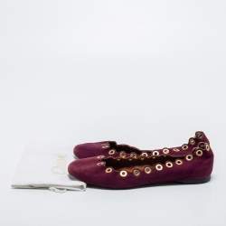 Pre Owned Chloe Purple Scalloped Suede Grommet Ballet Flats Size 39