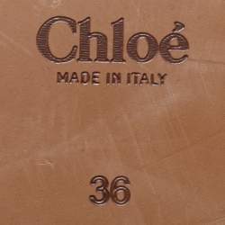 Pre Owned Chloe Brown/Off White Leather and Logo Canvas Woody Flat Thong Sandals Size 36