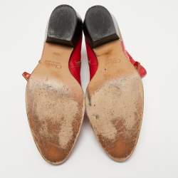 Pre Owned Chloe Red Leather Susanna Studded Ankle Length Boots Size 37.5