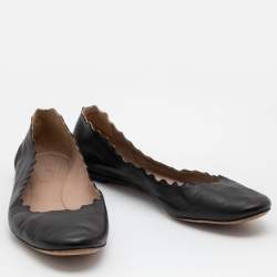 Pre Owned Chloe Black Scalloped Leather Lauren Ballet Flats Size 39