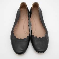 Pre Owned Chloe Black Scalloped Leather Lauren Ballet Flats Size 39