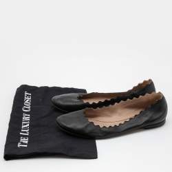 Pre Owned Chloe Black Scalloped Leather Lauren Ballet Flats Size 39