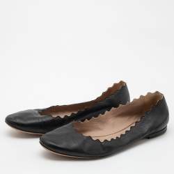 Pre Owned Chloe Black Scalloped Leather Lauren Ballet Flats Size 39