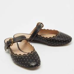 Pre Owned Chloe Black Studded Leather Round Toe Flat Mules Size 36