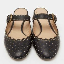 Pre Owned Chloe Black Studded Leather Round Toe Flat Mules Size 36