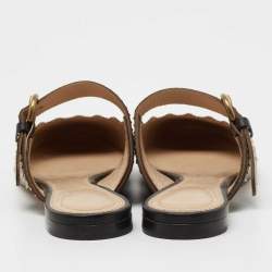 Pre Owned Chloe Black Studded Leather Round Toe Flat Mules Size 36