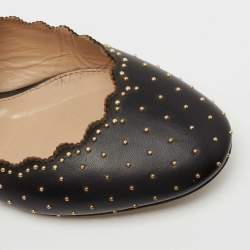 Pre Owned Chloe Black Studded Leather Round Toe Flat Mules Size 36