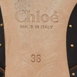 Pre Owned Chloe Black Studded Leather Round Toe Flat Mules Size 36