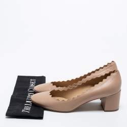 Pre Owned Chloe Beige Leather Scalloped Lauren Pumps Size 38