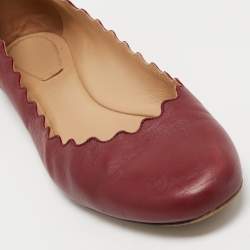 Pre Owned Chloe Burgundy Leather Scalloped Ballet Flats Size 39