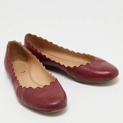 Pre Owned Chloe Burgundy Leather Scalloped Ballet Flats Size 39