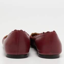 Pre Owned Chloe Burgundy Leather Scalloped Ballet Flats Size 39