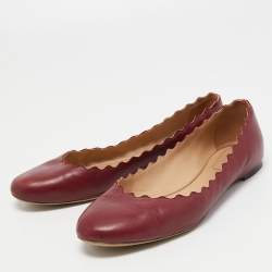 Pre Owned Chloe Burgundy Leather Scalloped Ballet Flats Size 39
