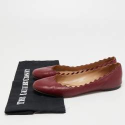 Pre Owned Chloe Burgundy Leather Scalloped Ballet Flats Size 39