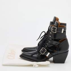 Pre Owned Chloe Black Leather Rylee Buckle Detail Ankle Boots Size 40