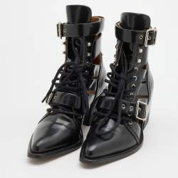 Pre Owned Chloe Black Leather Rylee Buckle Detail Ankle Boots Size 40