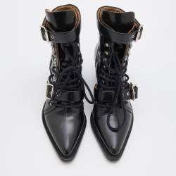 Pre Owned Chloe Black Leather Rylee Buckle Detail Ankle Boots Size 40