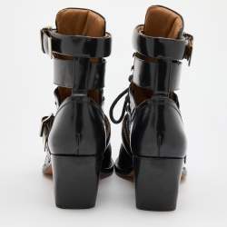 Pre Owned Chloe Black Leather Rylee Buckle Detail Ankle Boots Size 40