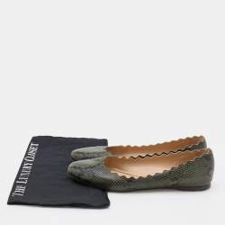 Chloe Green/Black Python Embossed Leather Lauren Scallop Ballet Flats Size 40