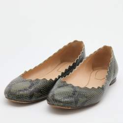 Chloe Green/Black Python Embossed Leather Lauren Scallop Ballet Flats Size 40