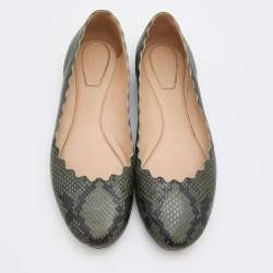 Chloe Green/Black Python Embossed Leather Lauren Scallop Ballet Flats Size 40