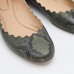 Chloe Green/Black Python Embossed Leather Lauren Scallop Ballet Flats Size 40