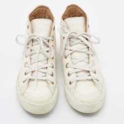 Pre Owned Chloe Off White Leather High Top Sneakers Size 37