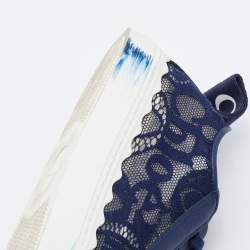 Chloe Navy Blue Lace and Leather Lauren Low Top Sneakers Size 39