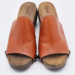 Chloe Brown Leather Peep Toe Clogs Size 36