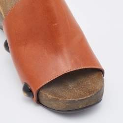 Chloe Brown Leather Peep Toe Clogs Size 36