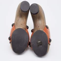 Chloe Brown Leather Peep Toe Clogs Size 36
