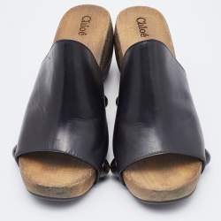 مملوكة مسبقًا Chloe Black Leather Peep Toe Clogs Size 37