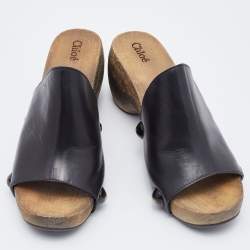 مملوكة مسبقًا Chloe Black Leather Peep Toe Clogs Size 37