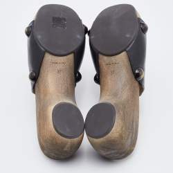 مملوكة مسبقًا Chloe Black Leather Peep Toe Clogs Size 37
