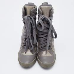 Chloe Grey Snakeskin and Quilted Leather Wedge Sneakers Size 37.5