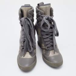 Chloe Grey Snakeskin and Quilted Leather Wedge Sneakers Size 37.5
