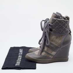 Chloe Grey Snakeskin and Quilted Leather Wedge Sneakers Size 37.5