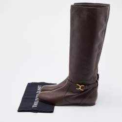 مملوكة مسبقًا Chloe Dark Brown Leather Knee Length Boots Size 40
