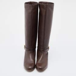 مملوكة مسبقًا Chloe Dark Brown Leather Knee Length Boots Size 40