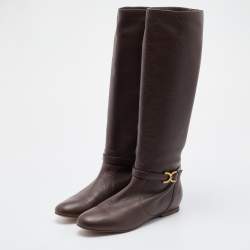 مملوكة مسبقًا Chloe Dark Brown Leather Knee Length Boots Size 40