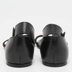 Pre Owned Chloe Black Leather Ankle Cuff Flat Sandals Size 37