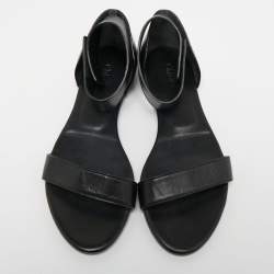 Pre Owned Chloe Black Leather Ankle Cuff Flat Sandals Size 37