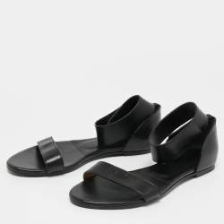 Pre Owned Chloe Black Leather Ankle Cuff Flat Sandals Size 37
