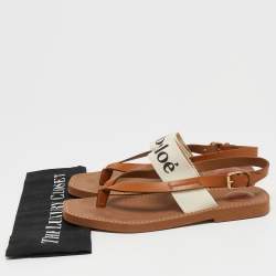 مملوكة مسبقًا Chloe Beige/Cream Leather and Canvas Woody Slingback Sandals Size 41