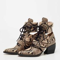 Chloe Brown/Black Python Embossed Leather Rylee Ankle Boots Size 36