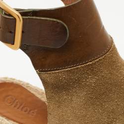 Chloe Two Tone Leather and Suede Open Toe Espadrille Wedge Platform Ankle Strap Sandals Size 36